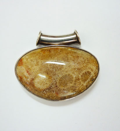 Fossil Coral Bali Silver Pendant